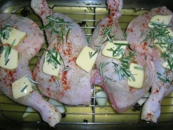 Stramme Hähnchenschenkel mit Rosmarin, Pfirsichen, Austernpilzen und WinzersektSekt - einfach göttlich im Geschmack - Rezept - Bild Nr. 10