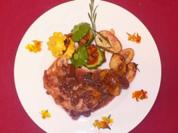 Tranchen vom Landhasen mit Rosmarinkartoffeln, Maronen-Rotweinsoße und Mini-Patissons - Rezept