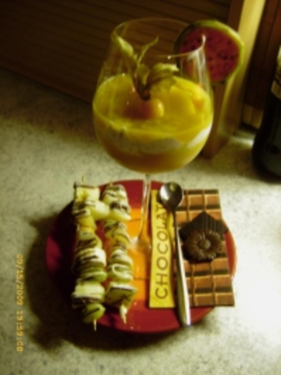 Fruchtspiesse an Mohnquark mit Pfirsichpüree - Rezept - Bild Nr. 3