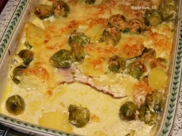 Rosenkohl-Kartoffel-Gratin auf Kasseler - Rezept - Bild Nr. 5