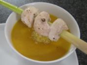 Süßkartoffelcrémesuppe mit Hähnchenspieß - Rezept