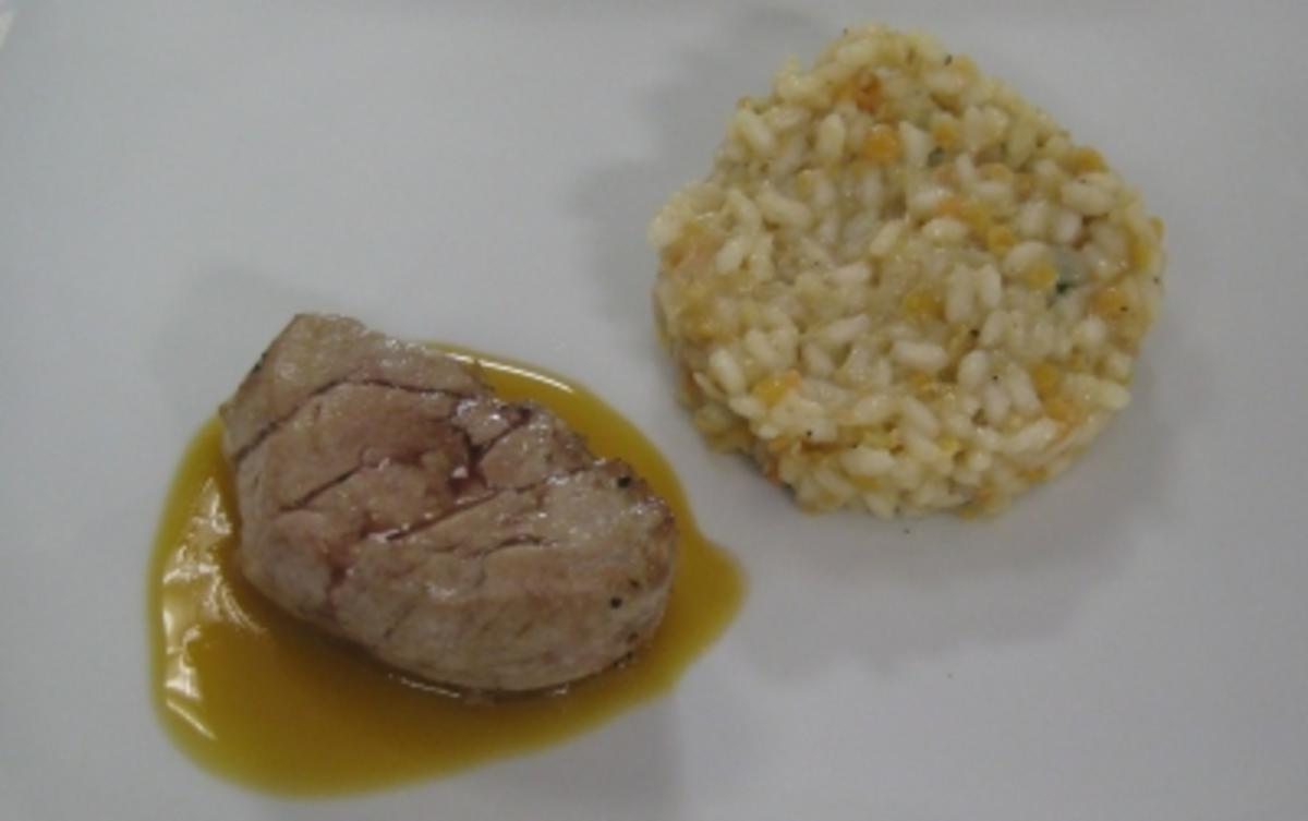 Schweinefilet an Orangen-Chilisoße und Linsenrisotto - Rezept - kochbar.de