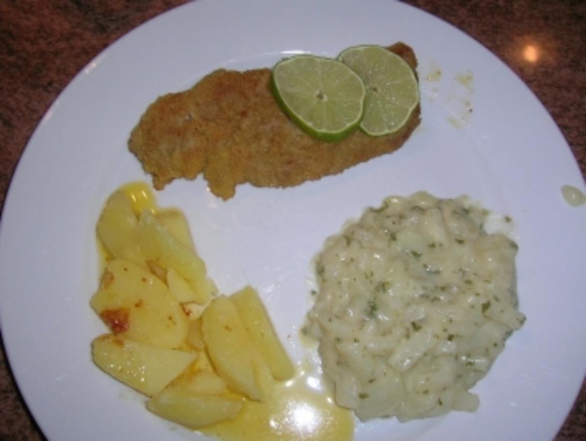 Bilder für Kalbsschnitzel + Kohlrabigemüse + Salzkartoffeln (mal etwas einfaches, leckeres - Hausmannskost - Rezept