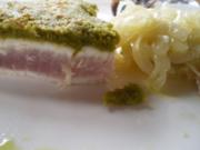Thunfisch mit Pistazienkruste und Wasabizwiebeln - Rezept