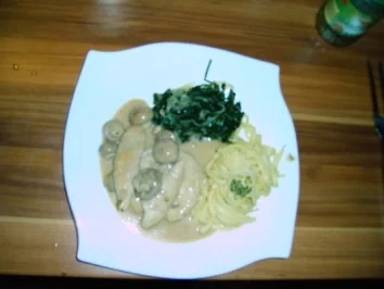 Hähnchenfilet mit Champignons auf Tagliatelli - Rezept