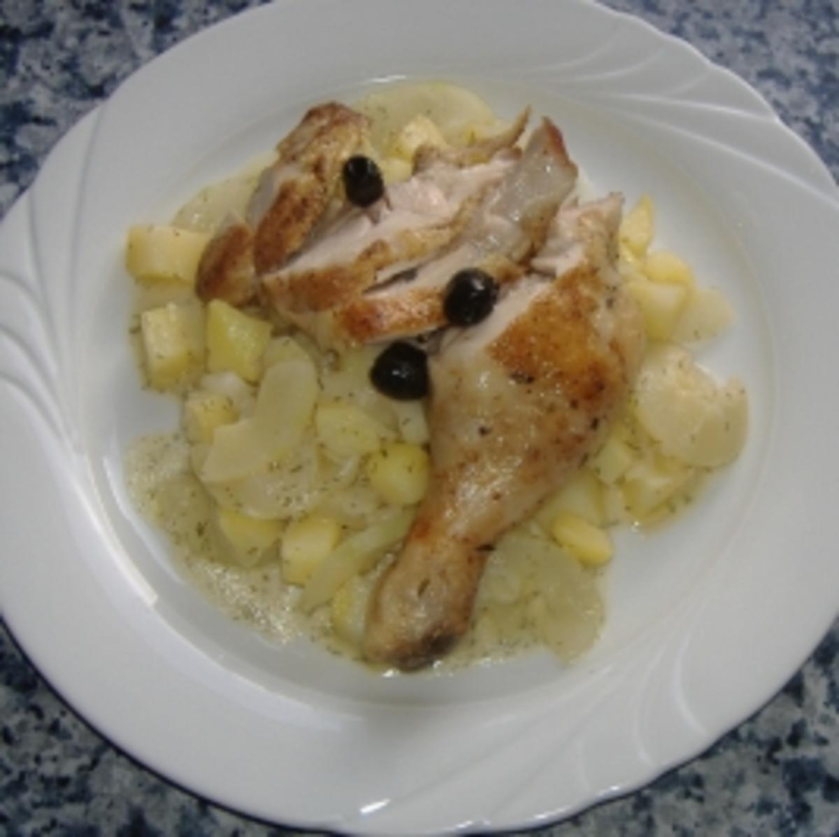 Gebratenes Hähnchen auf Kartoffel-Schmorgurken-Ragout - Rezept - Bild Nr. 2