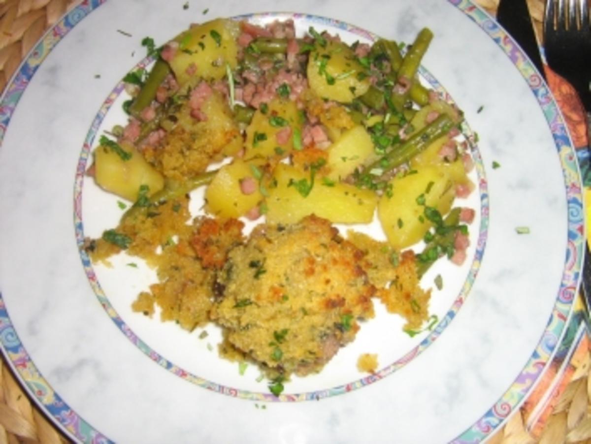 Bilder für Lamm-Medaillions gratiniert, an Bohnen-Kartoffel-Gemüse - Rezept
