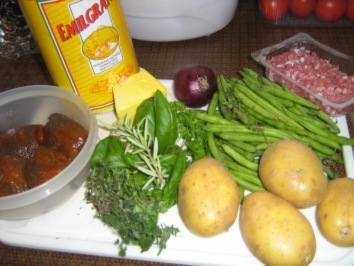 Lamm-Medaillions gratiniert, an Bohnen-Kartoffel-Gemüse - Rezept - Bild Nr. 3