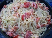 Nudeln - Spaghetti mit Räucherlachs und Garnelen - Rezept