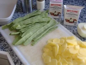 Rumpsteak mit Gorgonzolasahnesauce,Stangenbohnen und Kartoffelgratin - Rezept - Bild Nr. 2