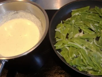 Rumpsteak mit Gorgonzolasahnesauce,Stangenbohnen und Kartoffelgratin - Rezept - Bild Nr. 4