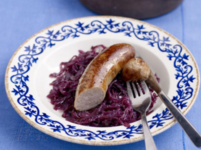 Bratwurst mit Rotkraut und Kartoffelpüree (Lieblingsrezept von Bauer ...