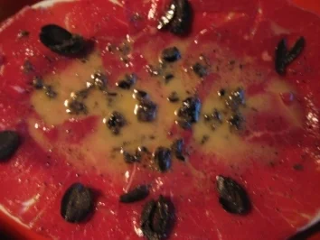 Carpaccio vom Rinderfilet mit Senf-Olivendressing - Rezept - Bild Nr. 3