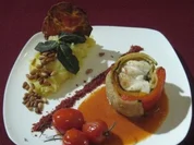 Calamansi-Seeteufelroulade im Gemüse-Cardigan mit mediterraner Kartoffelwolke - Rezept