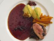 Boulettes Sauce Lapin mit Kartoffelpüree und Möhren in Martini Rosso - Rezept