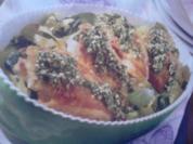 Pesto-Hähnchen auf Nudel-Zucchini-Bett - Rezept