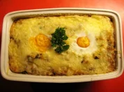 "herzhafter Kartoffelauflauf m.Spiegelei " mit Käse überbacken - Rezept