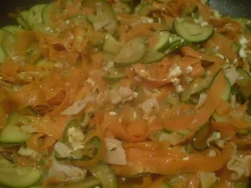 Gemüsepfanne mit geräucherter Putenbrust - Rezept