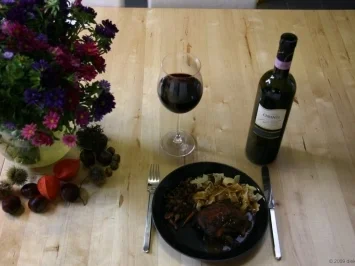 Rezept: " Flattermann" mit Pfifferlingen und lecker Rotwein " Flattermann" mit Pfifferlingen und lecker Rotwein - Rezept