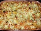 Auflauf herzhaft - Nudel-Kartoffel-Auflauf mit Leberkäse und Gemüse - Rezept