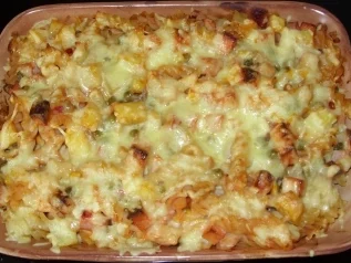 Auflauf herzhaft - Nudel-Kartoffel-Auflauf mit Leberkäse und Gemüse - Rezept - Bild Nr. 4