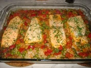 Lachs gebettet auf Gemüsereis und Shrimps - Rezept