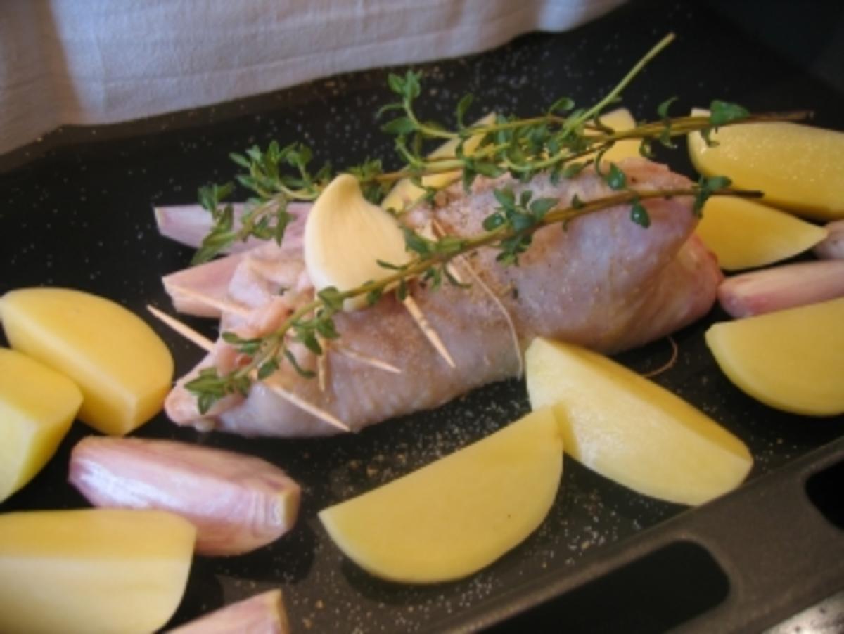 Kochduellrezept - gefüllte Hähnchenkeulen mit Backofenkartoffeln - Rezept - Bild Nr. 2