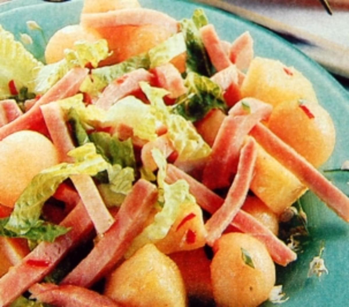 Bilder für Pikanter Melonensalat mit Schinken - Rezept