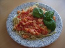 Linguine mit Tomaten-Sahne-Soße und Shripms - Rezept