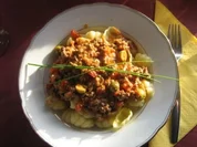 Gorgonzola-Paprika-Hack auf Gnocchi - Rezept