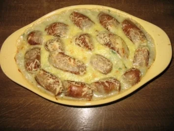 Kohlrabiauflauf mit Bratwurst - Rezept