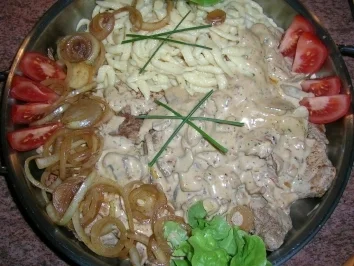 Filet-Pilz-Pfanne mit Käsespätzle  (für alle arbeitenden Männer, die am Abend großen Appetit mitbringen) - Rezept