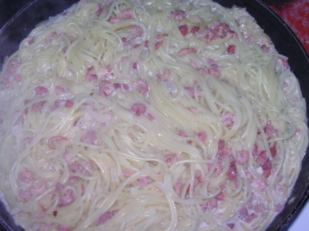 Spaghetti mit Speck und Krabben - Rezept