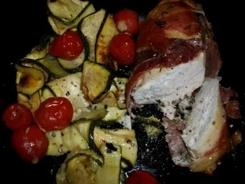 Hänchenbrust im Schinkenmantel mit Zuccinigemüse - Rezept