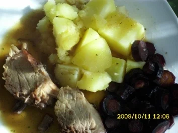 Rezept: Fleisch: Schwindelbraten mit violetten Möhren und Salzkartoffeln Bild Nr. 4 Fleisch: Schwindelbraten mit violetten Möhren und Salzkartoffeln - Rezept - Bild Nr. 4
