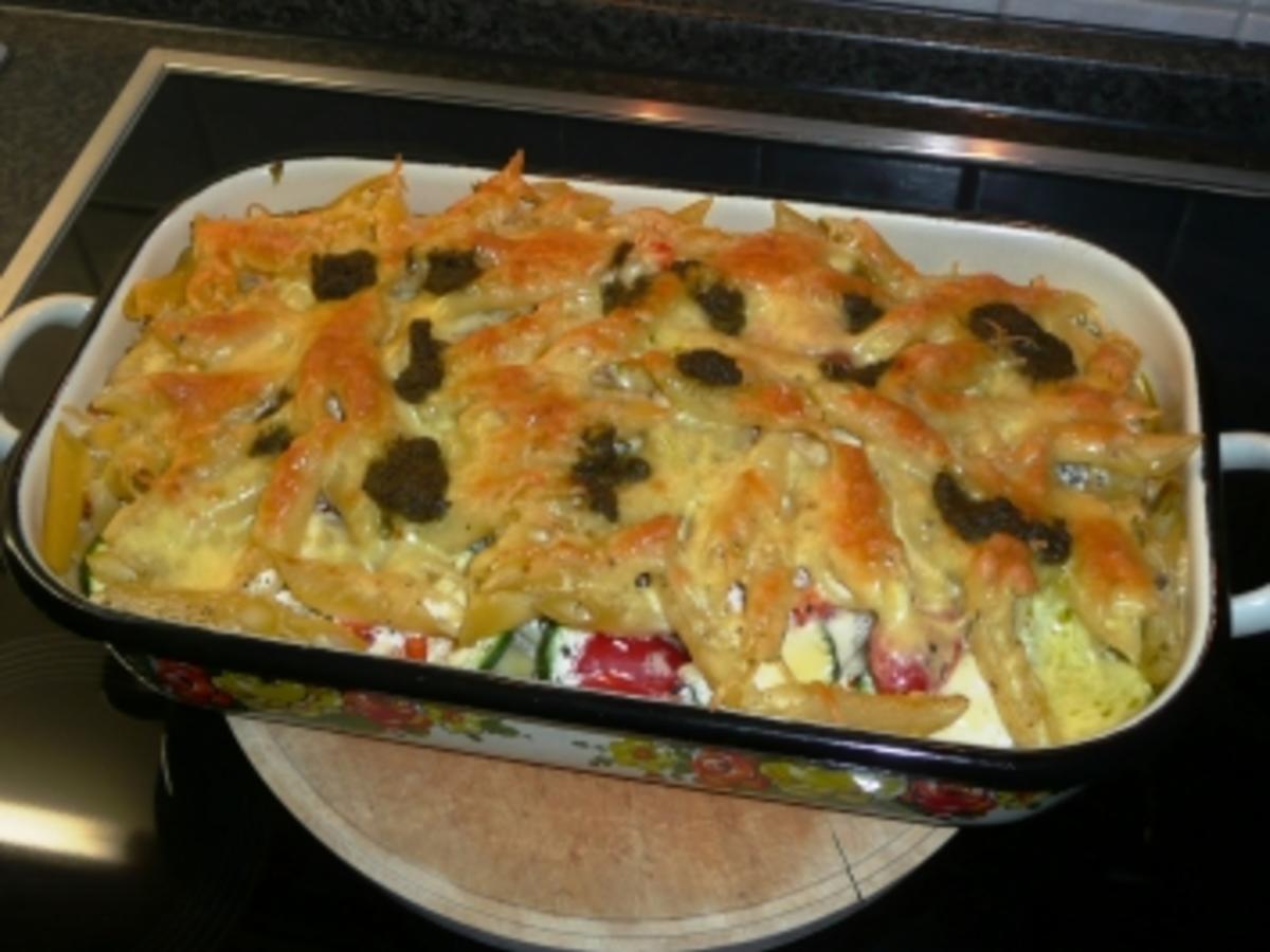 Nudelauflauf mit Gemüse und Basilikum - einfach - 207 kcal/100g