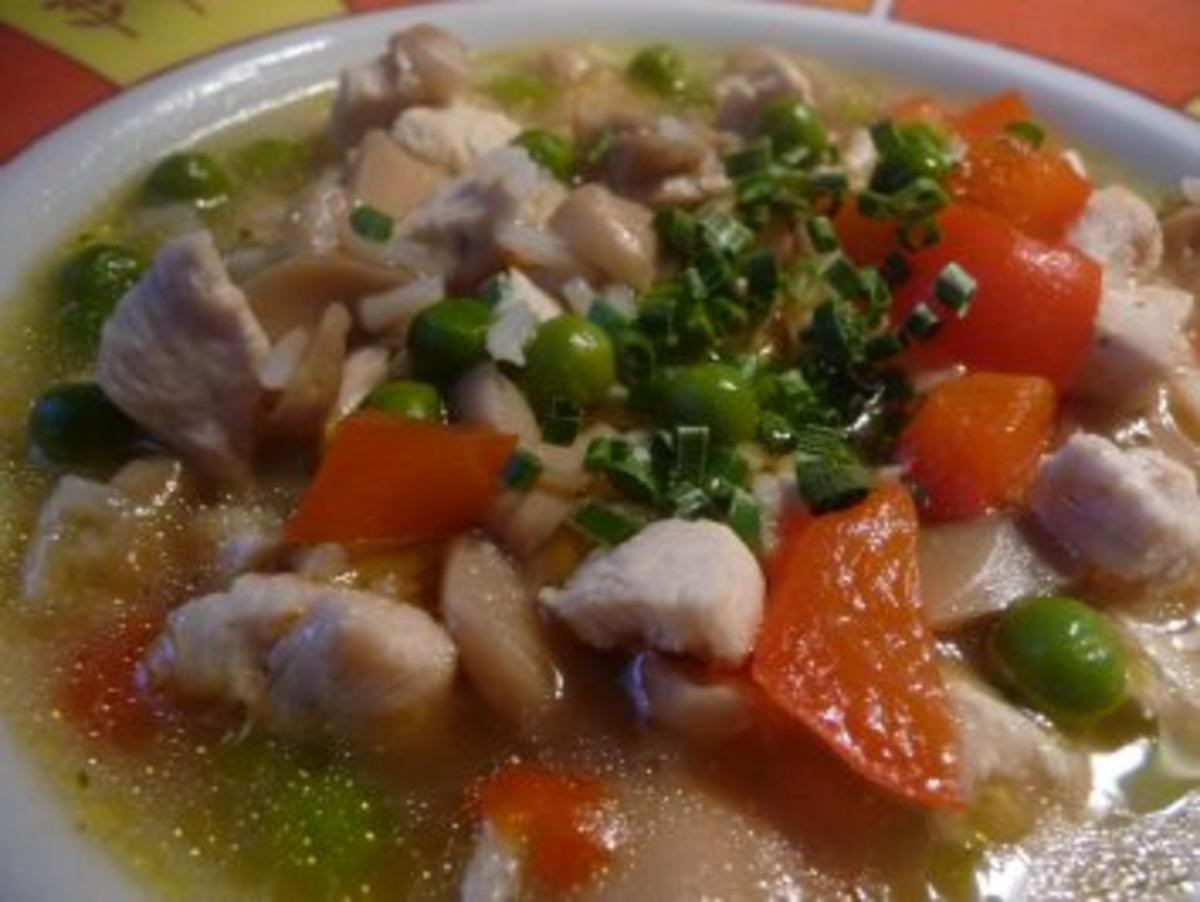 Hühner-Reis-Champignon-Suppe - Rezept