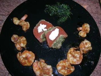 teuflisch scharfe Scampi an Tomaten-Zitronenmelisse-Terrine mit frittierter Petersilie  (siehe Fotos) - Rezept - Bild Nr. 4