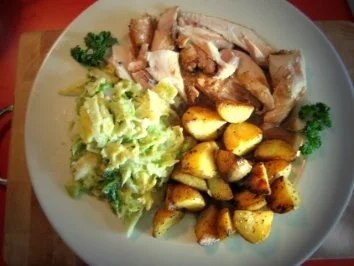 Rezept: geschmorte Hasenkeulen an feinem Sahnewirsing, Röstkartoffeln Bild Nr. 2 geschmorte Hasenkeulen an feinem Sahnewirsing, Röstkartoffeln - Rezept - Bild Nr. 2