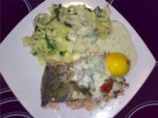 ** aus dem Ofen ** Lachsforelle mit Spinat-Fettucini und Dillsahnesoße - Rezept