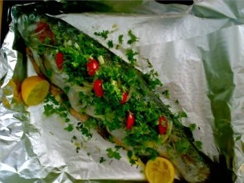 Rezept: ** aus dem Ofen ** Lachsforelle mit Spinat-Fettucini und Dillsahnesoße Bild Nr. 3 ** aus dem Ofen ** Lachsforelle mit Spinat-Fettucini und Dillsahnesoße - Rezept - Bild Nr. 3