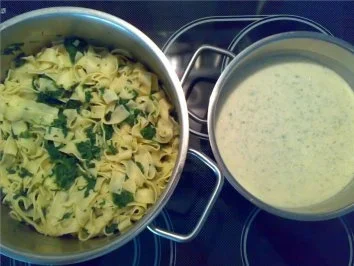 Rezept: ** aus dem Ofen ** Lachsforelle mit Spinat-Fettucini und Dillsahnesoße Bild Nr. 5 ** aus dem Ofen ** Lachsforelle mit Spinat-Fettucini und Dillsahnesoße - Rezept - Bild Nr. 5