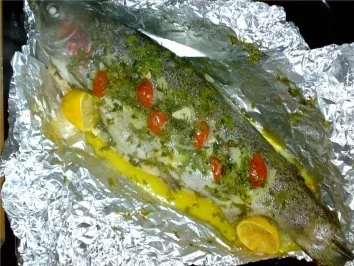 Rezept: ** aus dem Ofen ** Lachsforelle mit Spinat-Fettucini und Dillsahnesoße Bild Nr. 6 ** aus dem Ofen ** Lachsforelle mit Spinat-Fettucini und Dillsahnesoße - Rezept - Bild Nr. 6