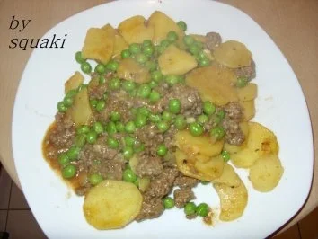 Hackkartoffeln mit Erbsen - Rezept