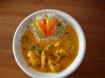 Putengeschnetzeltes mit Reis & Kürbis-Kokosmilch-Soße - Rezept