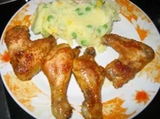 Flügel und Keulen zu Erbsen-Mais-Kartoffelpüree - Rezept