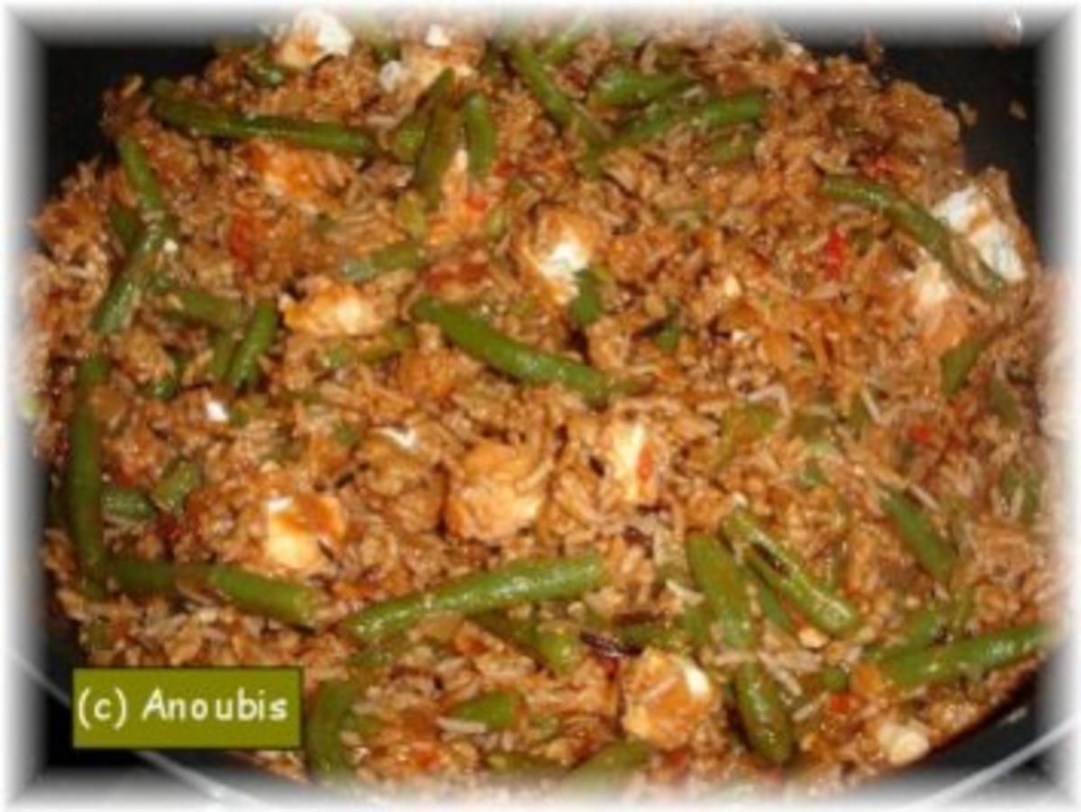 Hackfleischgericht - Reispfanne mit Bohnen und Feta - Rezept