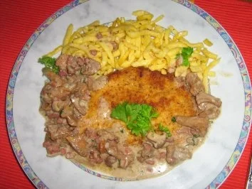 Jäger-Schnitzel mit Spätzle aus der Pfanne - Rezept