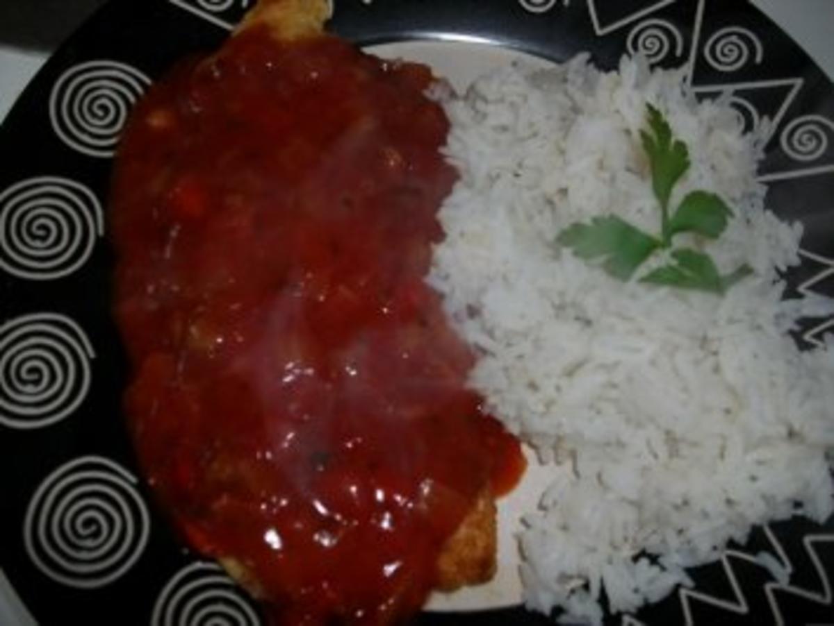 Putenschnitzel mit Teufelssauce und Reis - Rezept - Bild Nr. 2