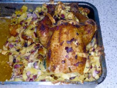 Gefülltes Huhn mit Nudeln, Schinken und Käse - Rezept